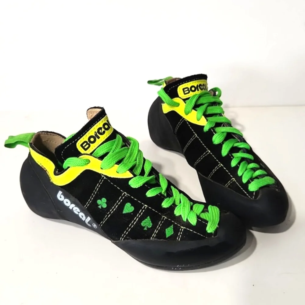 Boreal Ace Lucky Charm Rock Climbing Shoe Black Suede w/Yellow & Lime Size 5 - Picture 11 of 13